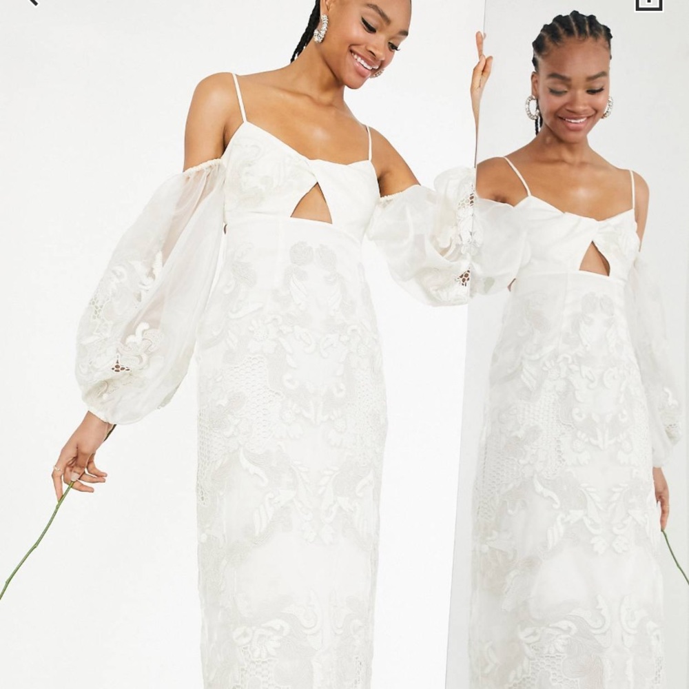 ASOS edition willow embroidered twist front midi wedding dress,statement sleeve